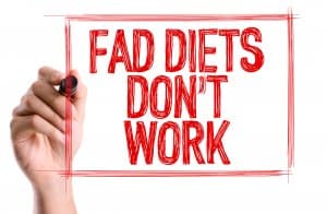 person holding a sign saying fad diets dont work