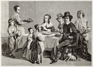 Old illustration of family meal. Created by Janet-Lange (sculp. Best, Hotelin and Regnier) after painting of Le Nain brothers. Published on Magasin Pittoresque, Paris, 1850