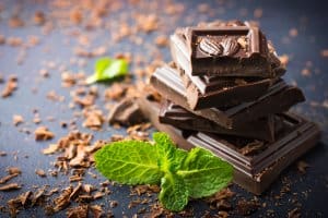 Dark chocolate with mint leaf