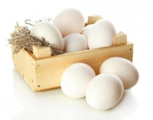 Many eggs in box isolated on white