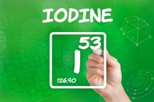 Symbol for the chemical element iodine